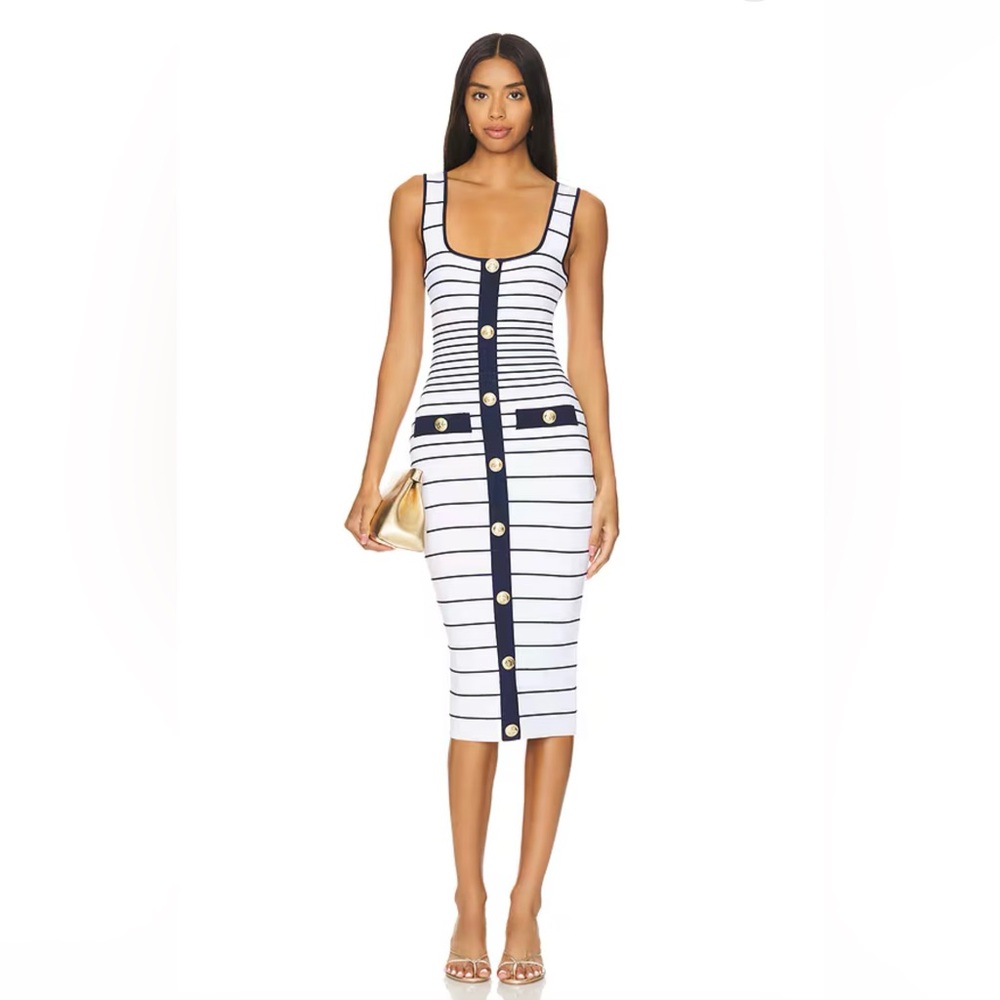 NWT Retrofete Lyle Knit navy and white midi dress